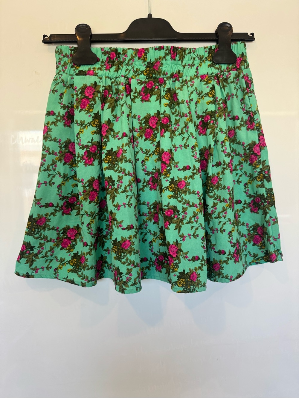 Green Circle Skirt with Pink Floral Print